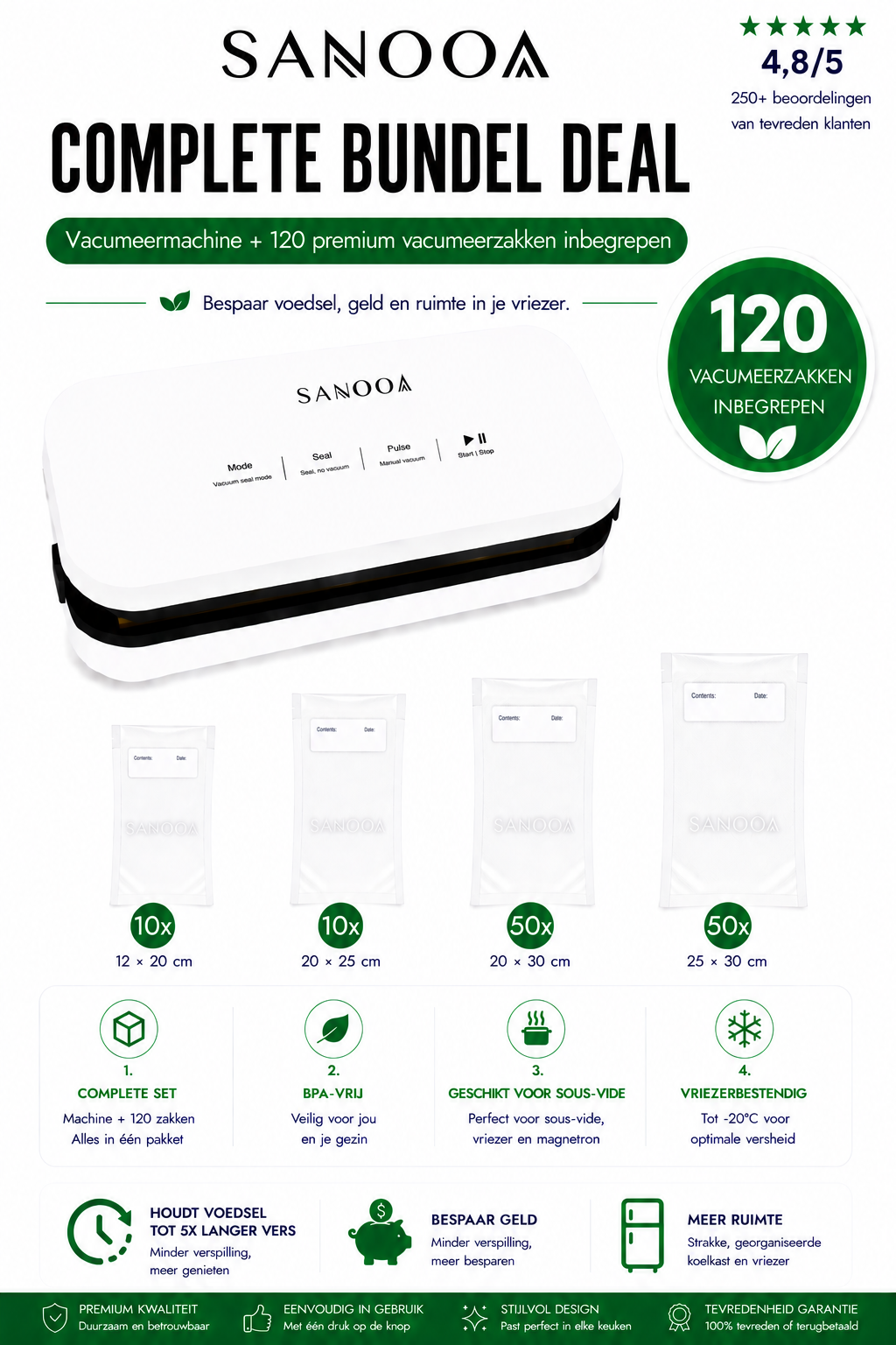 SANOOA Complete Bundle Deal – Vacuum Sealer + 120 Premium Vacuum Bags
